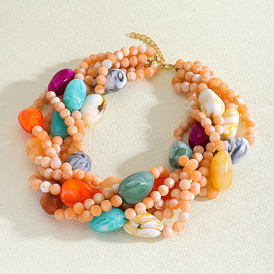 Exaggerated Bohemia Resin Round Teardrop Multi-Strand Handmade Beaded Necklaces for Women FS-WGE26D9-01-1