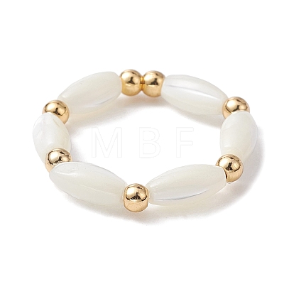 Natural Shell Oval Beaded Stretch Rings for Women RJEW-JR00648-1