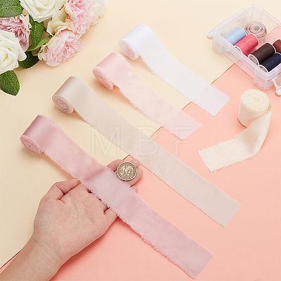 5 Rolls 5 Colors Polyester Frayed Ribbon OCOR-PH0002-79-1