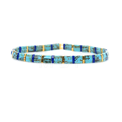 Vintage Bohemian Glass Tila Beaded Beach Stretch Tile Bracelets OP4703-6-1