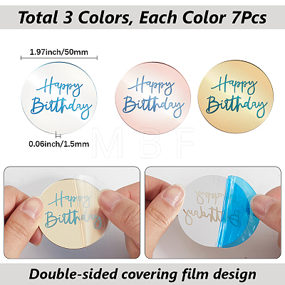 21Pcs 3 Colors Mirror Effect Acrylic Birthday Cupcake Insert Card Decoration AJEW-SP0001-67A-1