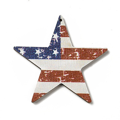 American Flag Theme Single Face Printed Aspen Wood Pendants WOOD-G014-13-1