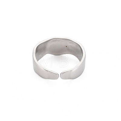 304 Stainless Steel Flat Round Open Cuff Ring for Women RJEW-S405-188P-1