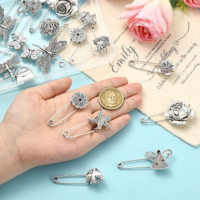 26Pcs 13 Styles Antique Silver Alloy Brooch JEWB-CJ0001-89-1