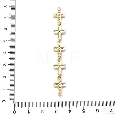 Brass Micro Pave Clear Cubic Zirconia 5 Cross Links Connector Charms KK-H539-15G-1