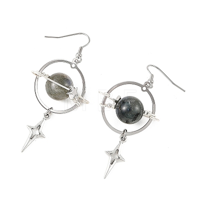 Natural Labradorite & Alloy Pendant Dangle Earrings EJEW-TA00818-01-1