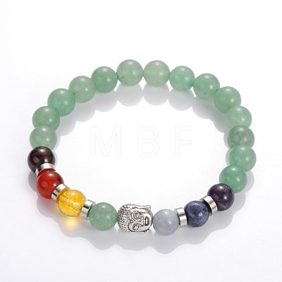 Buddha Head Natural & Synthetic Mixed Stone Beaded Stretch Bracelets BJEW-JB01862-1