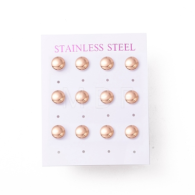 6 Pairs 304 Stainless Steel Flat Round Stud Earrings for Women EJEW-A067-20RG-1