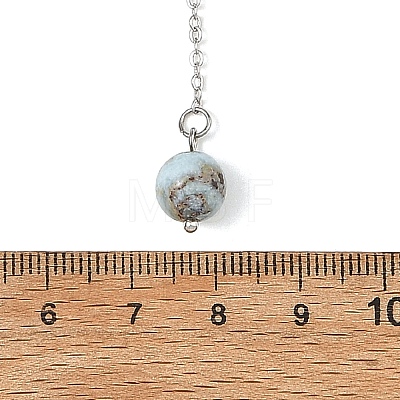 Natural Larimar Round Pendant Brass Cable Chain Lariat Y Necklaces with Natural Pearl for Women NJEW-JN06611-02-1