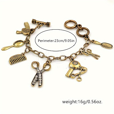 Vintage Alloy Hairdresser Tool Multi Charm Bracelets WGD715F-01-1