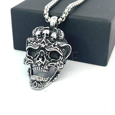 Punk Retro 304 Stainless Steel Skull Pendant Necklaces for Men LS-CH2571-1