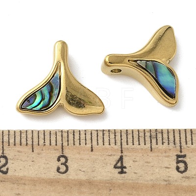 Fishtail Shape 304 Stainless Steel Natural Paua Shell/White Shell Charms STAS-U037-07G-01-1