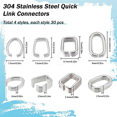 SUNNYCLUE 120Pcs 4 Styles 304 Stainless Steel Quick Link Connectors STAS-SC0005-53-1