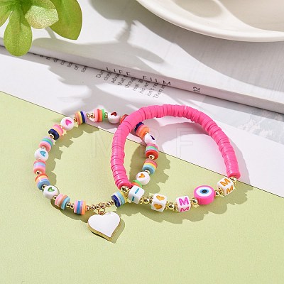 Word I Love Mom Acrylic Beaded Bracelet Sets for Mother's Day BJEW-JB09044-1