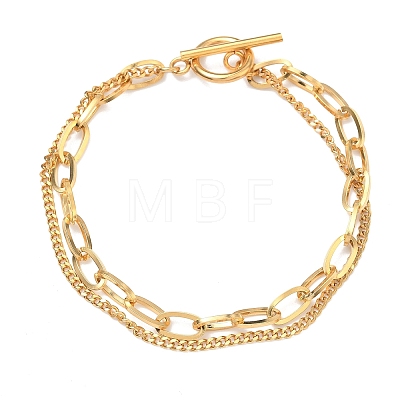 304 Stainless Steel Curb & Cable Chain Double Layer Bracelets for Women BJEW-G779-05G-1
