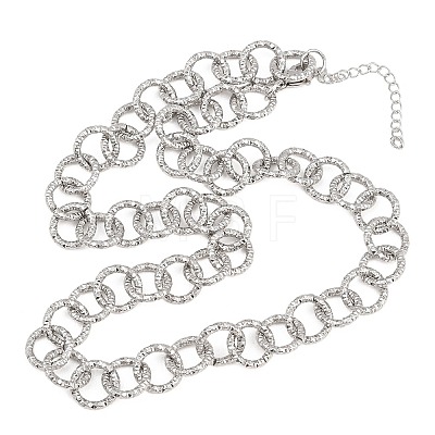 12MM 304 Stainless Steel Textured Ring Link Chain Necklaces for Women NJEW-Z115-11P-1