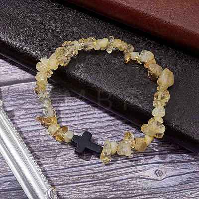 Natural Citrine Chips Stretch Bracelets for Women Men BJEW-JB11341-01-1