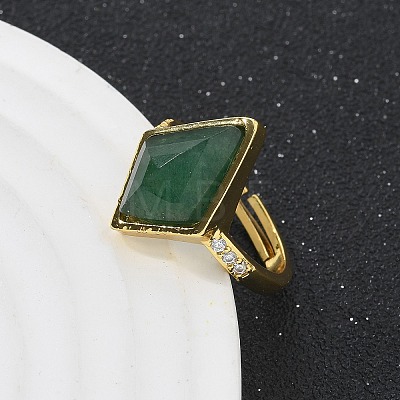 Rhombus Natural Green Aventurine Finger Rings RJEW-B113-01G-03-1