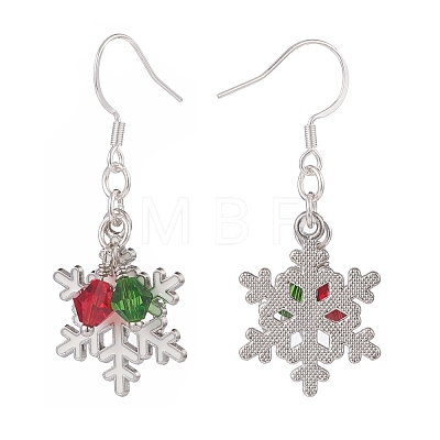 Christmas Snowflake Alloy Dangle Earrings with Glass Beads EJEW-TA00077-1