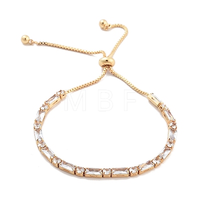 Brass Pave Clear Cubic Zirconia Rectangle & Flat Round Slider Bracelets BJEW-B094-01G-1