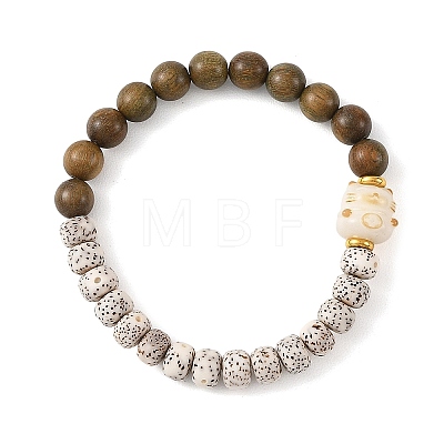 Natural Moon and Star Xingyue Bodhi & Wood & Brass Spacer Beads Beaded Stretch Bracelets for Women BJEW-TA00749-1