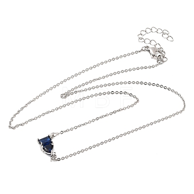 Brass Pave Cubic Zirconia Rectangle and Heart Pendant Cable Chain Necklaces KK-CBAB173-04P-01-1