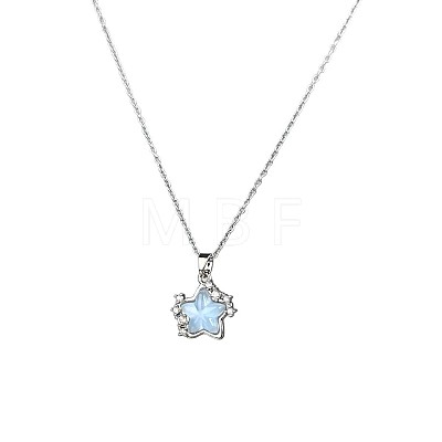 Brass Micro Pave Clear Cubic Zirconia & Glass Star Pendant 304 Stainless Steel Cable Chain Necklaces for Women WG3E06A-02-1