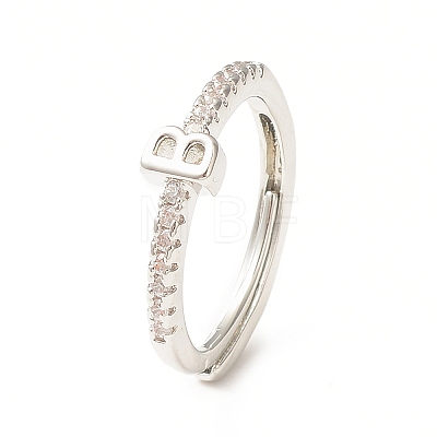 Clear Cubic Zirconia Initial Letter Adjustable Ring RJEW-C052-01P-B-1