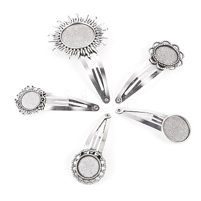 20Pcs 5 Styles Iron Snap Hair Clips with Tibetan Style Alloy Round Trays MAK-TA0001-45-1