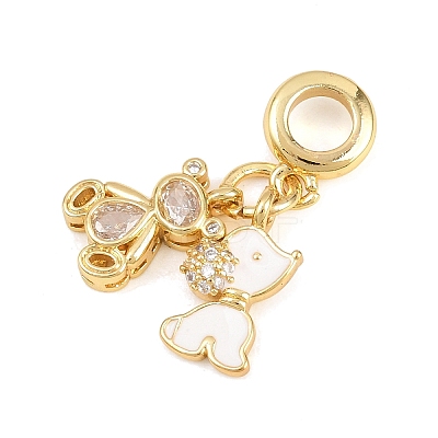Brass Pave Clear Cubic Zirconia Animal European Dangle Charms KK-H273-53G-03-1