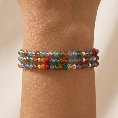 Boho Adjustable Faceted Rondelle Glass Braided Bead 3-Strand Bracelets DM1079-1-1