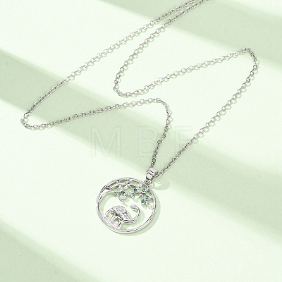Brass Pave Green Cubic Zirconia Ring with Dinosaur Pendant Necklaces for Women NJEW-C120-01P-1