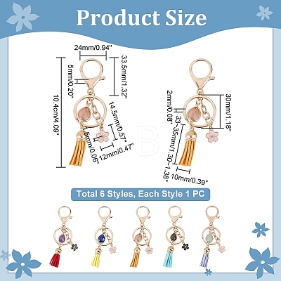  5Pcs 5 Styles Natural Gemstone Nuggets Bead Tassel Pendant Keychain KEYC-NB0001-51-1