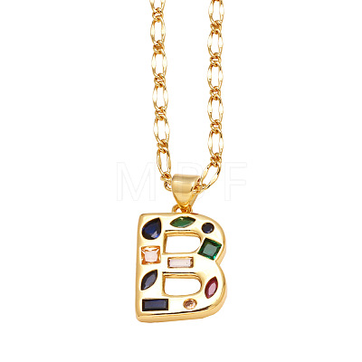 Brass Pave Colorful Cubic Zirconia Initial Pendant Necklaces FS-WG26597-02-1