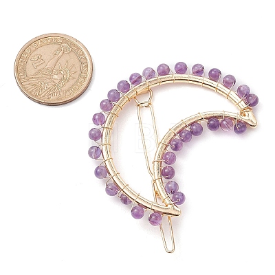 2Pcs Moon & Star Alloy with Natural Amethyst Hollow Hair Barrettes PHAR-JH00105-02-1