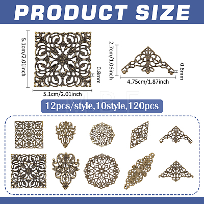 120Pcs 10 Styles Iron Filigree Joiners IFIN-PH0002-45-1