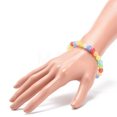 Imitation Jade Acrylic Round Beaded Stretch Bracelet for Women BJEW-JB08721-01-1