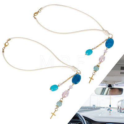 2Pcs Glass Bead & Natural Dyed Malaysia Jade & Natural Amazonite & Alloy Pendant Decorations HJEW-DC00168-1
