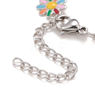 Enamel Daisy Link Chains Bracelet BJEW-P271-01P-02-1