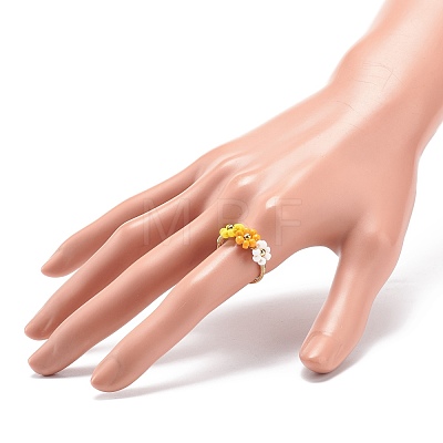 Glass Seed Braided Bead Flower Finger Rings RJEW-TA00054-03-1