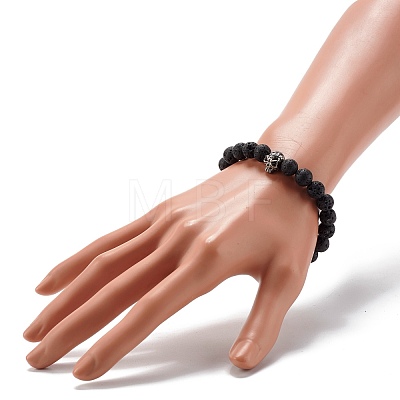 Natural Lava Rock Round Beads Stretch Bracelet BJEW-JB06832-1