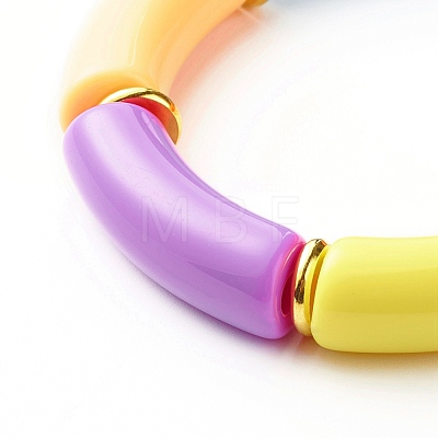 Chunky Curved Tube Acrylic Beads Stretch Bracelet for Girl Women BJEW-JB06684-02-1