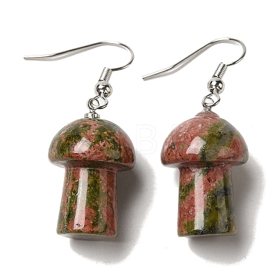 Natural & Synthetic Mixed Gemstone Mushroom Dangle Earrings EJEW-E296-05P-B-1