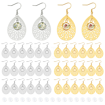 12 Pairs 2 Colors 304 Stainless Steel Teardrop Dangle Earring DIY Jewelry Kits EJEW-UN00031-1
