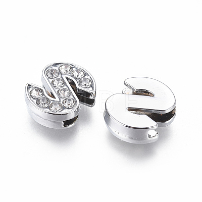 Alloy Initial Slide Charms with Grade A Rhinestones ALRI-R032-S-FF-1