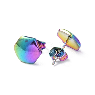 Ion Plating(IP) 304 Stainless Steel Hexagon Stud Earrings for Women EJEW-I285-04B-MC-1