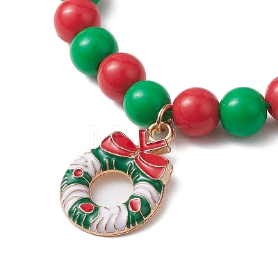 Christmas Wreath & Deer & Candy Cane Alloy Enamel Charm Bracelets BJEW-JB10893-1