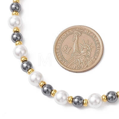 8MM White Shell Pearl with 6MM Synthetic Non-Magnetic Hematite Round Beaded OT Necklaces NJEW-JN05698-1