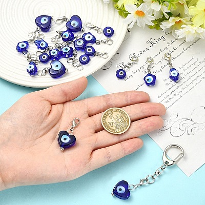 20Pcs 4 Styles Handmade Evil Eye Lampwork Pendant Decorations HJEW-YW00316-1