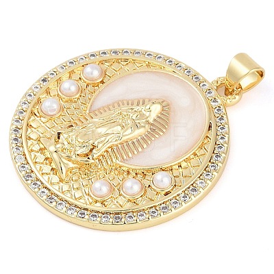 Rack Plating Brass Micro Pave Clear Cubic Zirconia Pendants KK-P287-36C-G-1